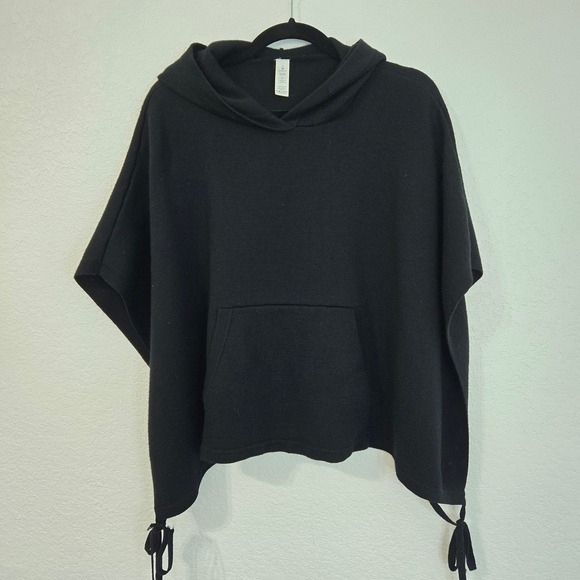 lululemon athletica Sweaters - Lululemon OS Black Hooded Poncho Cape Sweater Pocket Tie Detail‎ Pullover Top